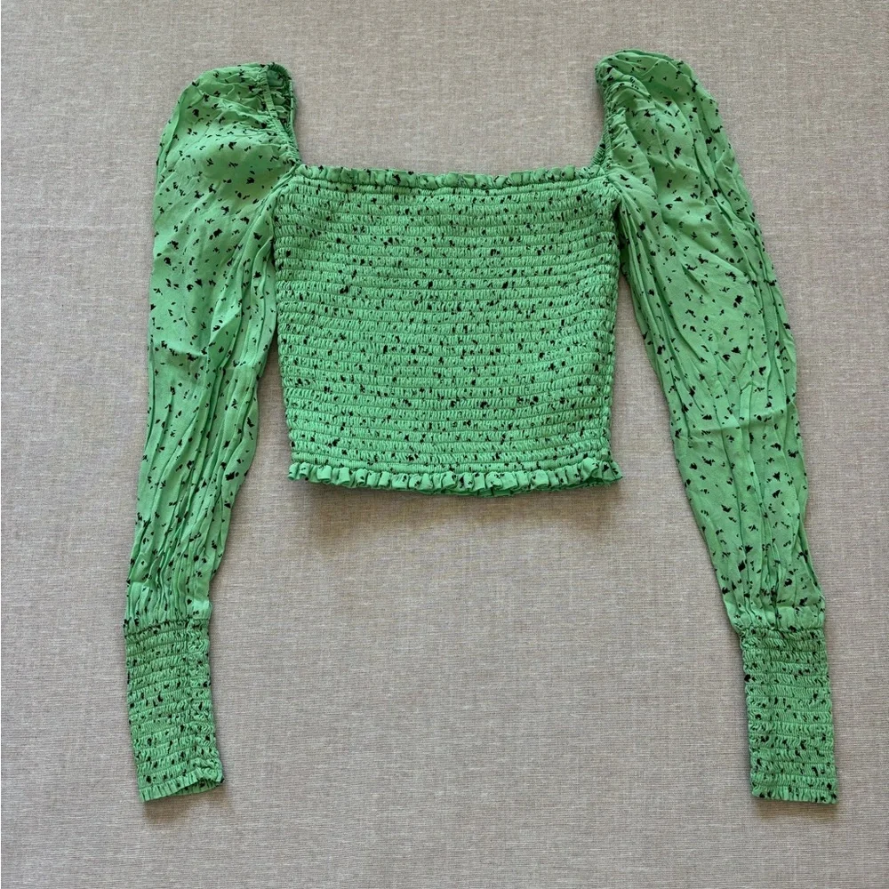 Aritzia green cropped chiffon top.